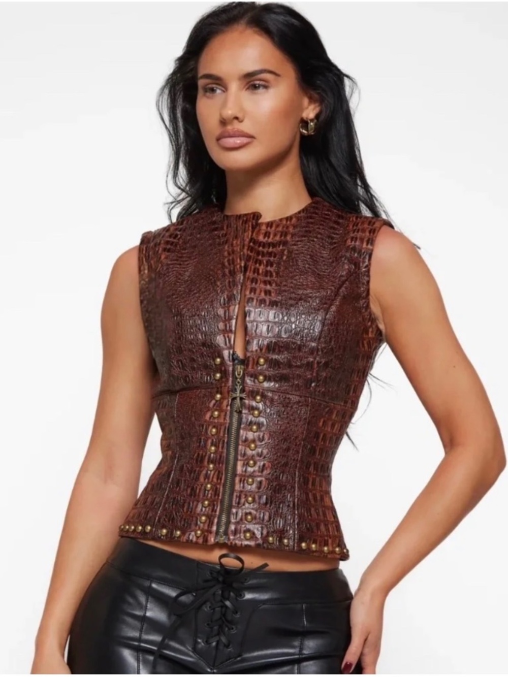 A Vintage Fit Crocodile Leather Top